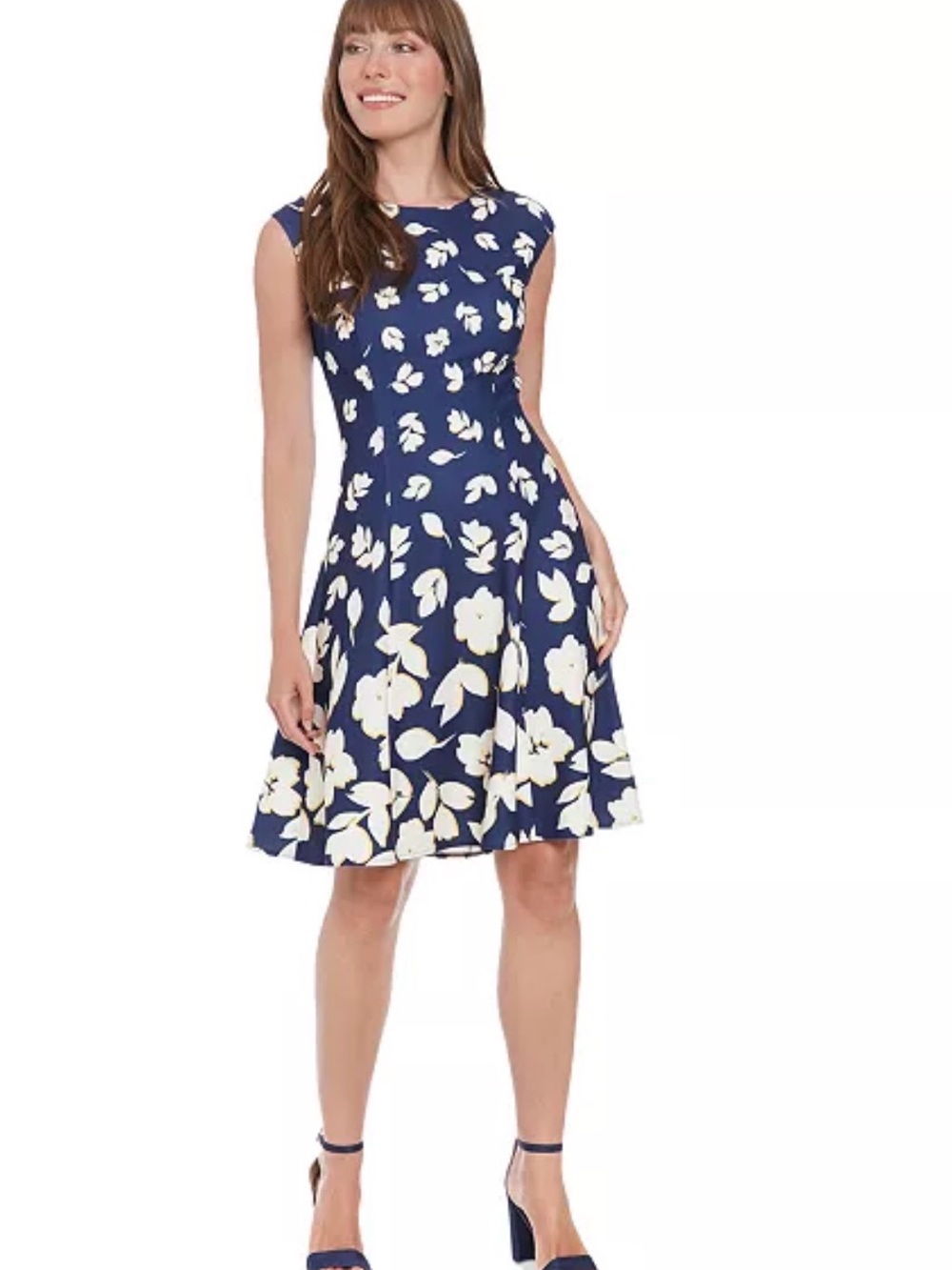 NWT London Times Navy and White Floral Midi Dress Sz 20 W